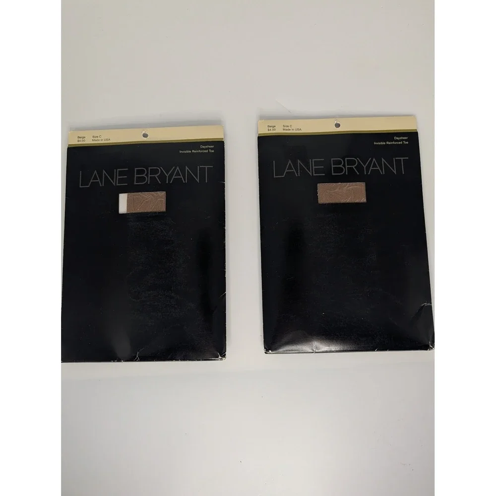 Lane Bryant Daysheer Hosiery Lot of 2 Beige Size C Made in USA Reinforced Toe